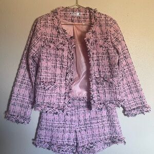 Large Pink Tweed Women's Jacket and Shorts Set
